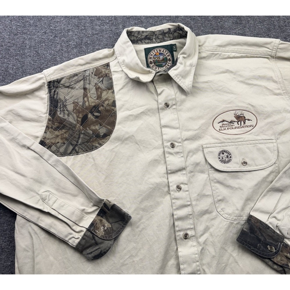 Whitewater‎ Outdoors Rocky Mountain Elk Foundation Realtree Camo Shirt Sz 2XL